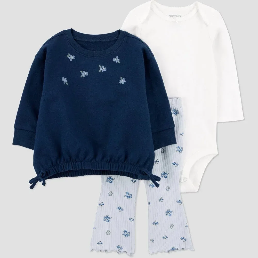Carter's Baby Girls' 3pc Floral Top & Bottom Set - 3M